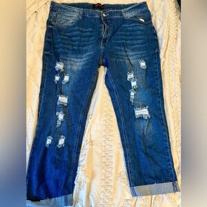 Casual Blue Distressed Boyfriend Jeans